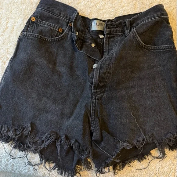 Agolde Distressed Black Jean Shorts - Picture 2 of 3